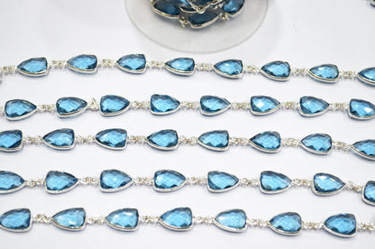 London Blue Hydro Quartz Faceted Trillion Shape Connector Chain , 10x13 mm , RB-5885