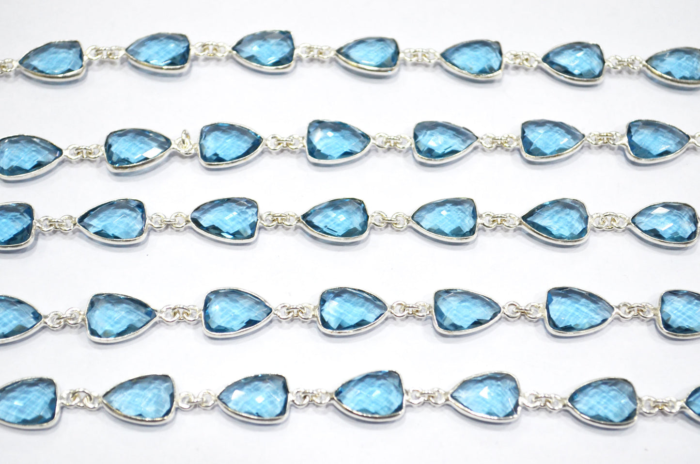 London Blue Hydro Quartz Faceted Trillion Shape Connector Chain , 10x13 mm , RB-5885