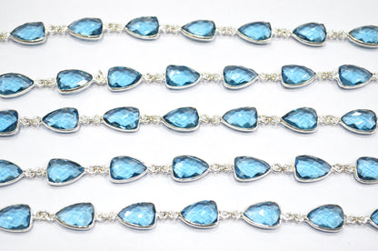 London Blue Hydro Quartz Faceted Trillion Shape Connector Chain , 10x13 mm , RB-5885