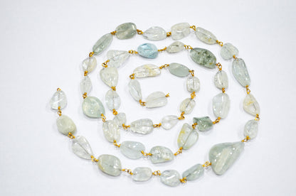 Aquamarine Smooth Nuggets Shape Rosary Beaded Chain , 11 - 20 mm , RB-5886