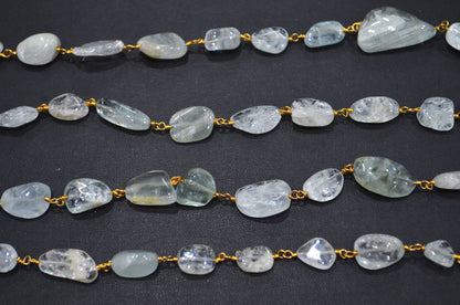 Aquamarine Smooth Nuggets Shape Rosary Beaded Chain , 11 - 20 mm , RB-5886