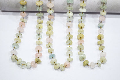 Multi Aquamarine Smooth Uneven Rondelle Shape Rosary Beaded Chain , 7 - 12 mm , RB-5887