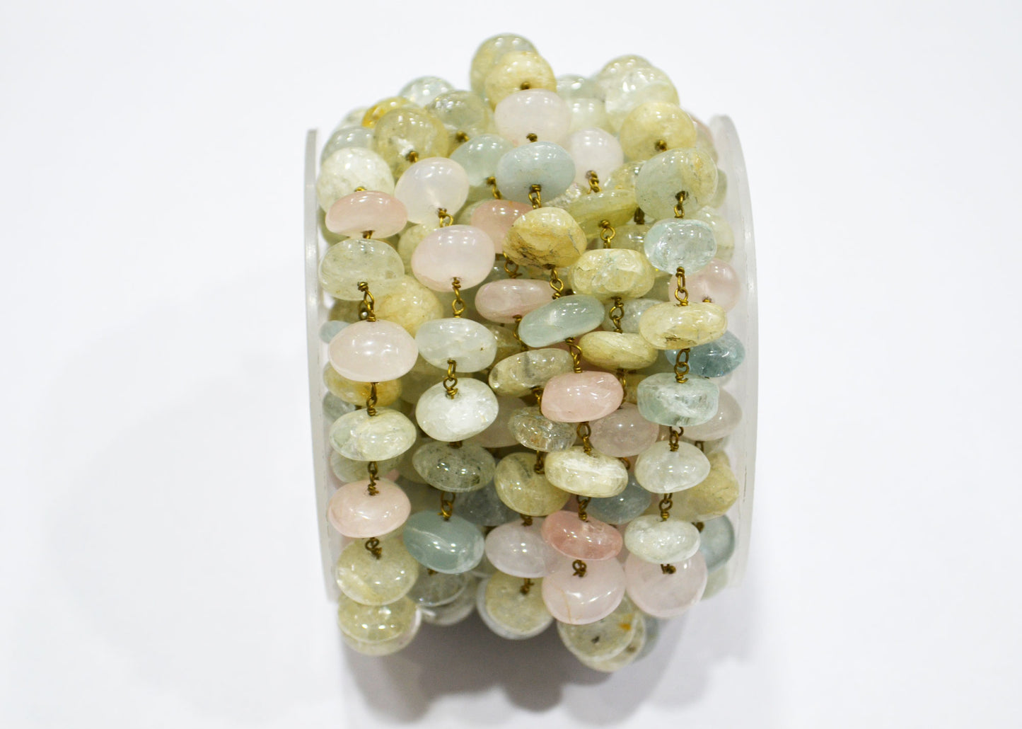 Multi Aquamarine Smooth Uneven Rondelle Shape Rosary Beaded Chain , 7 - 12 mm , RB-5887