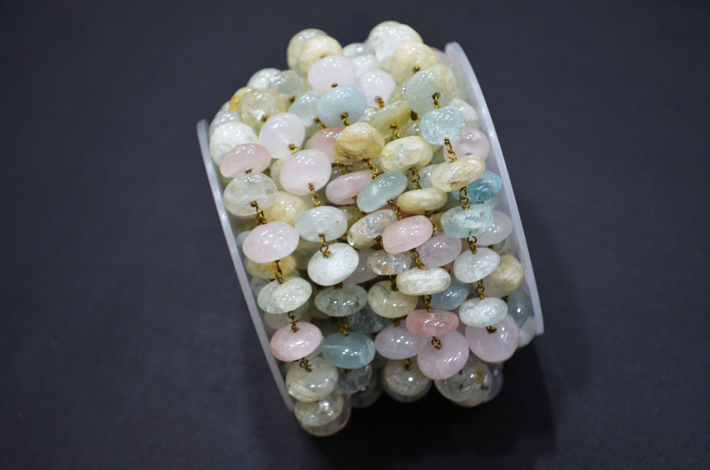 Multi Aquamarine Smooth Uneven Rondelle Shape Rosary Beaded Chain , 7 - 12 mm , RB-5887