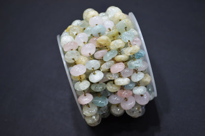 Multi Aquamarine Smooth Uneven Rondelle Shape Rosary Beaded Chain , 7 - 12 mm , RB-5887