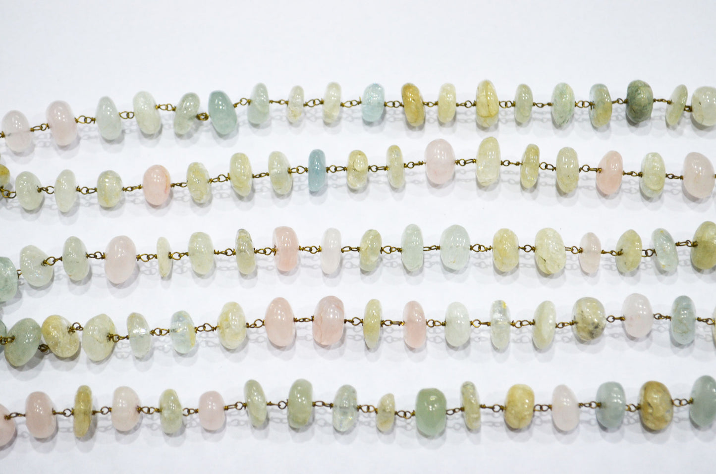 Multi Aquamarine Smooth Uneven Rondelle Shape Rosary Beaded Chain , 7 - 12 mm , RB-5887