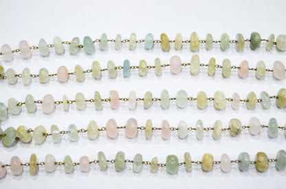 Multi Aquamarine Smooth Uneven Rondelle Shape Rosary Beaded Chain , 7 - 12 mm , RB-5887