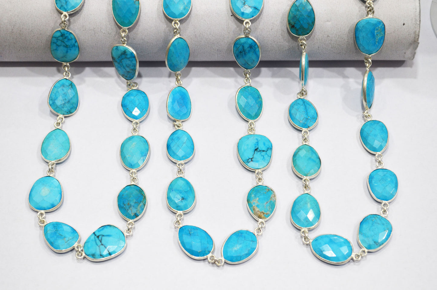 Howlite Turquoise Faceted Free Form Shape Connector Chain , 13 - 18 mm , RB-5888