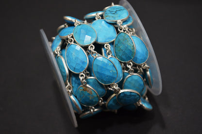 Howlite Turquoise Faceted Free Form Shape Connector Chain , 13 - 18 mm , RB-5888