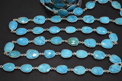 Howlite Turquoise Faceted Free Form Shape Connector Chain , 13 - 18 mm , RB-5888