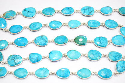 Howlite Turquoise Faceted Free Form Shape Connector Chain , 13 - 18 mm , RB-5888