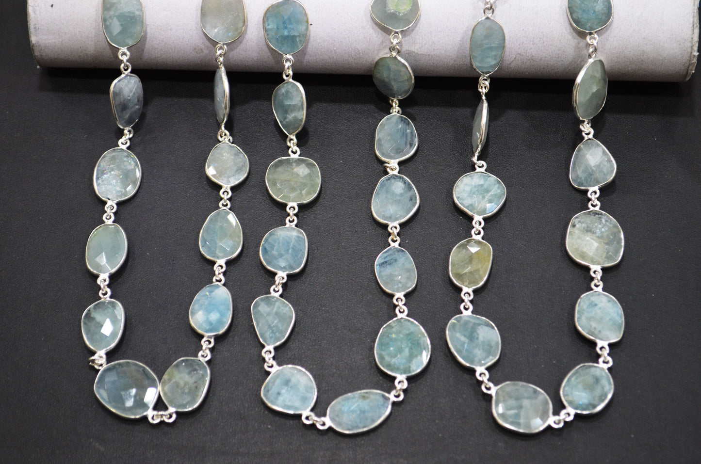 Milky Aquamarine Faceted Slice Shape Connector Chain , 11 - 21 mm , RB-5889