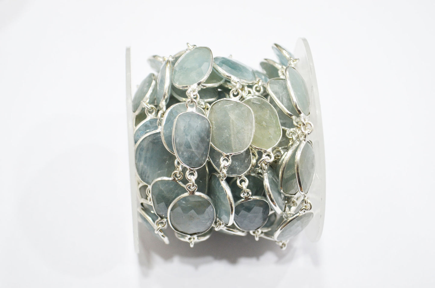 Milky Aquamarine Faceted Slice Shape Connector Chain , 11 - 21 mm , RB-5889