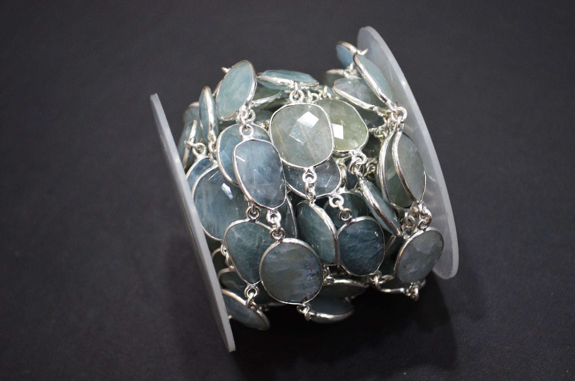 Milky Aquamarine Faceted Slice Shape Connector Chain , 11 - 21 mm , RB-5889