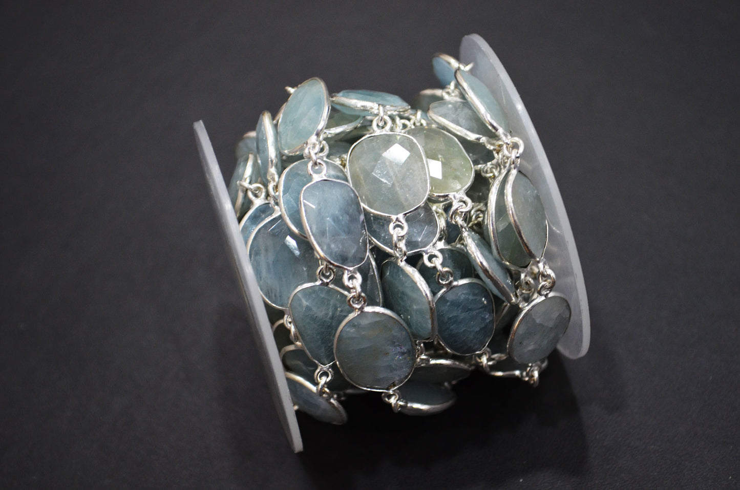 Milky Aquamarine Faceted Slice Shape Connector Chain , 11 - 21 mm , RB-5889