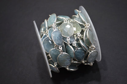 Milky Aquamarine Faceted Slice Shape Connector Chain , 11 - 21 mm , RB-5889