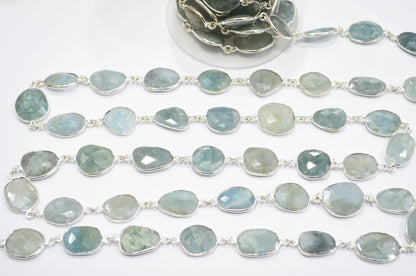 Milky Aquamarine Faceted Slice Shape Connector Chain , 11 - 21 mm , RB-5889