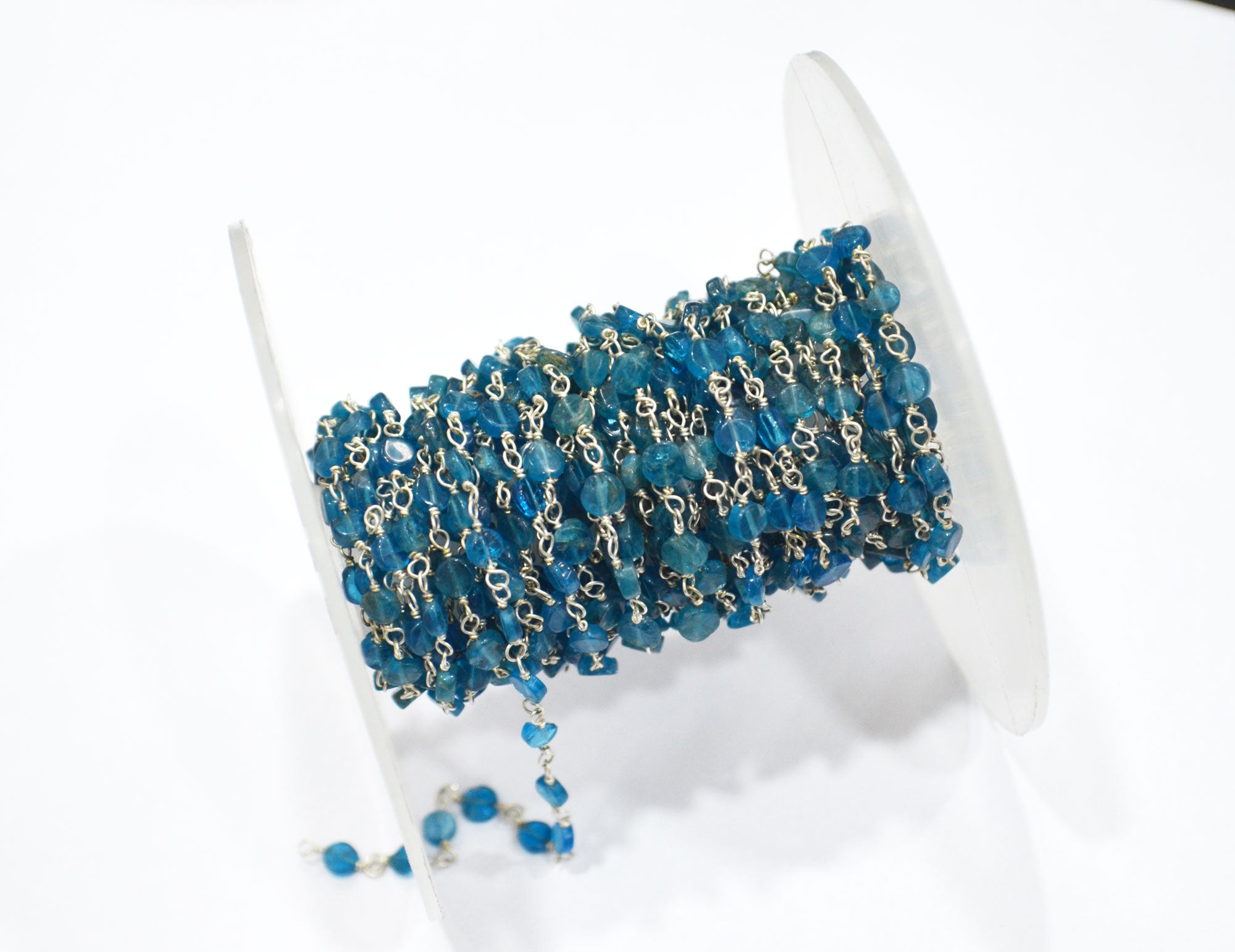 Neon Apatite Smooth Coin Shape Rosary Beaded Chain , 3.50 mm , RB-5892