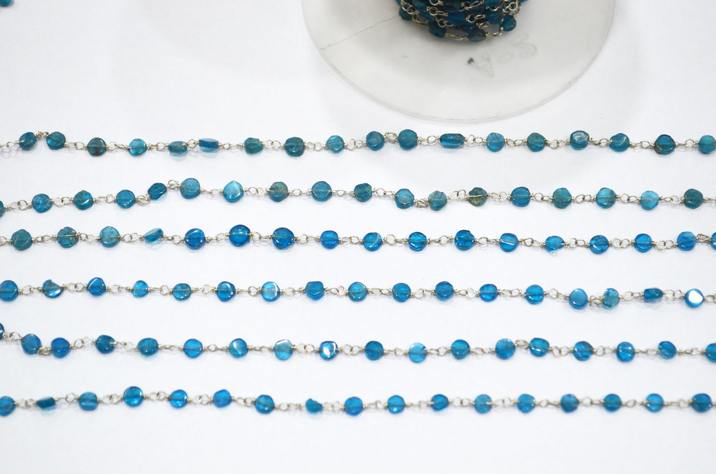 Neon Apatite Smooth Coin Shape Rosary Beaded Chain , 3.50 mm , RB-5892