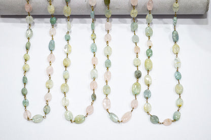 Multi Aquamarine Smooth Uneven Oval Shape Rosary Beaded Chain , 4x6 - 6x10 mm , RB-5893