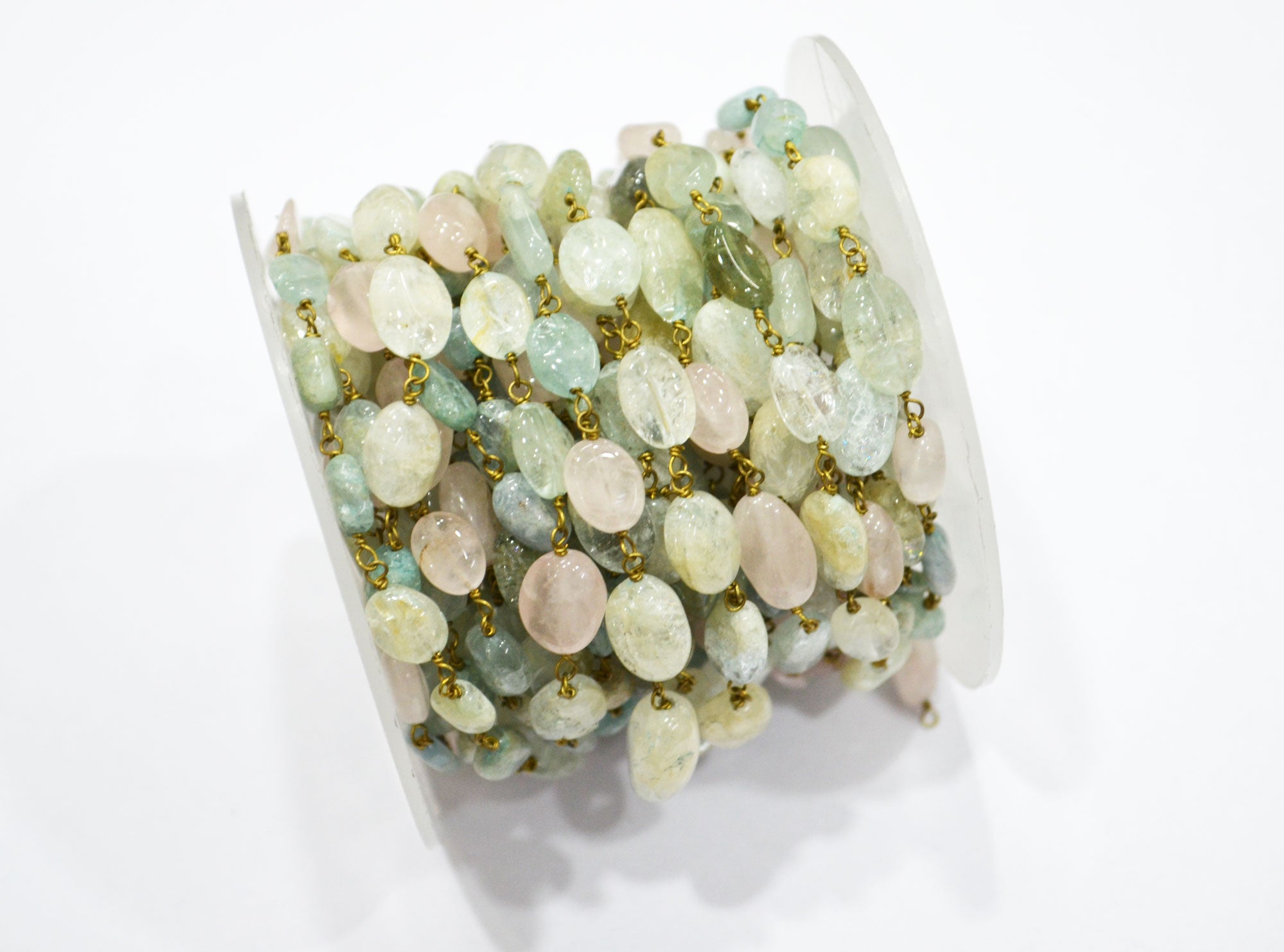 Multi Aquamarine Smooth Uneven Oval Shape Rosary Beaded Chain , 4x6 - 6x10 mm , RB-5893