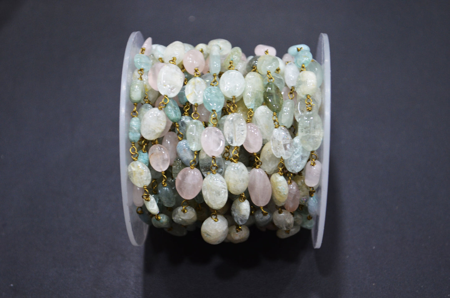 Multi Aquamarine Smooth Uneven Oval Shape Rosary Beaded Chain , 4x6 - 6x10 mm , RB-5893