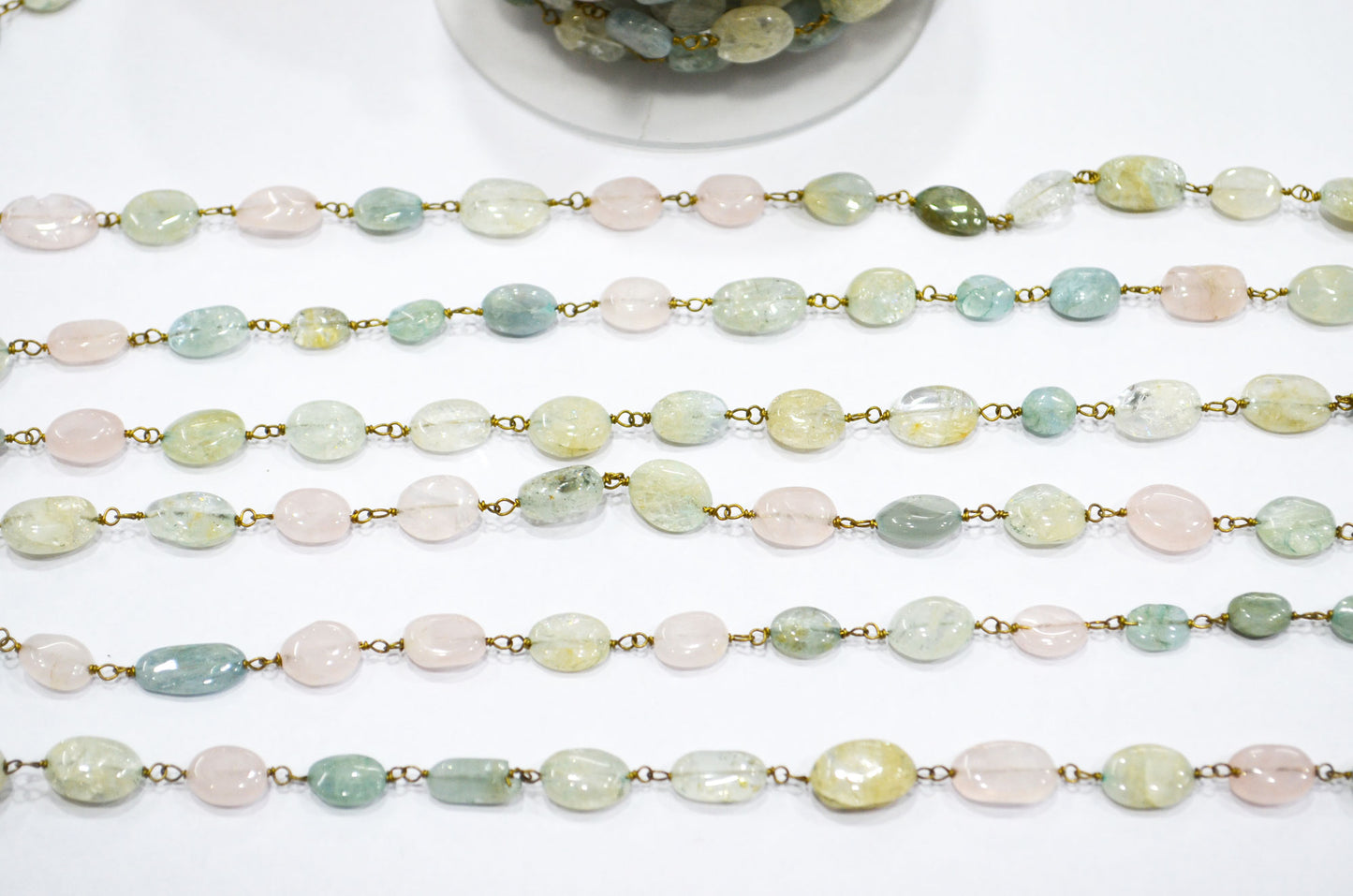 Multi Aquamarine Smooth Uneven Oval Shape Rosary Beaded Chain , 4x6 - 6x10 mm , RB-5893