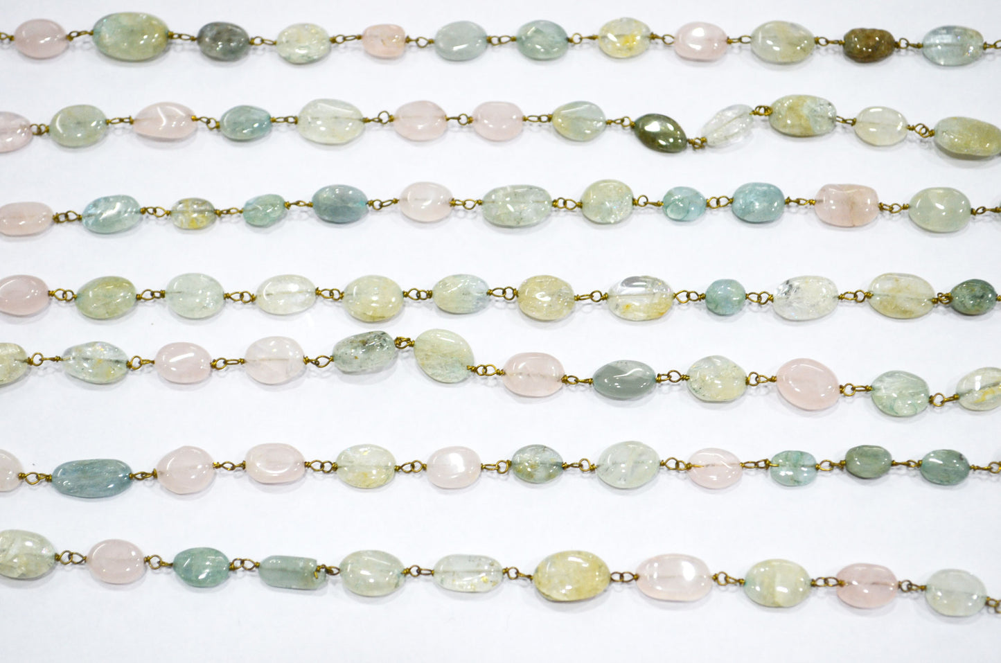 Multi Aquamarine Smooth Uneven Oval Shape Rosary Beaded Chain , 4x6 - 6x10 mm , RB-5893