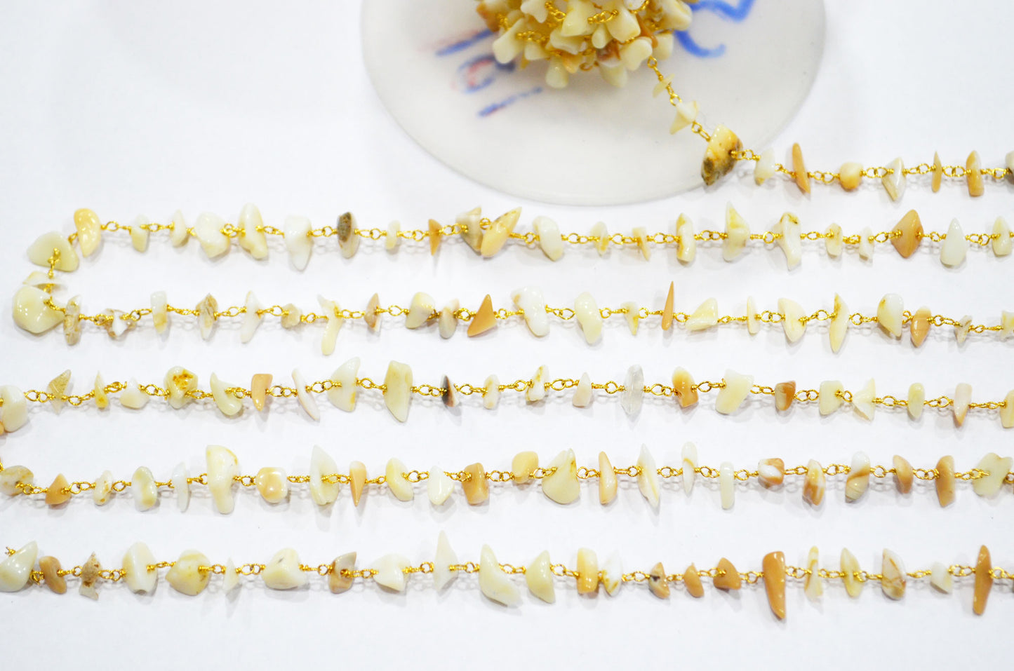 White African Opal Smooth Irregular Flat Chips Shape Rosary Beaded Chain , 2 - 5 mm , RB-5894