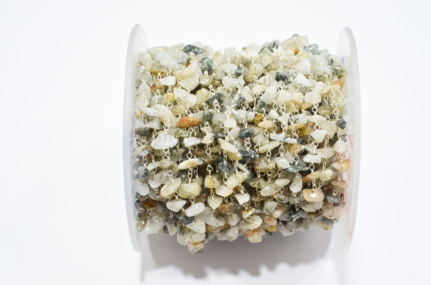 Milky Tourmilated Quartz Organic Polished Irregular Flat Chips Rosary Beaded Chain , 2 - 5 mm , RB-5895