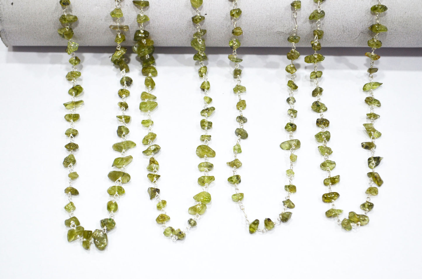 Peridot Organic Polished Irregular Flat Chips Rosary Beaded Chain , 2 - 4 mm , RB-5896