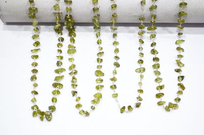 Peridot Organic Polished Irregular Flat Chips Rosary Beaded Chain , 2 - 4 mm , RB-5896