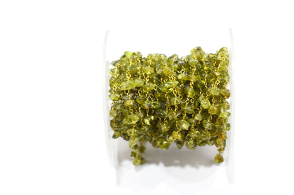 Peridot Organic Polished Irregular Flat Chips Rosary Beaded Chain , 2 - 4 mm , RB-5896
