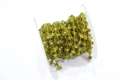 Peridot Organic Polished Irregular Flat Chips Rosary Beaded Chain , 2 - 4 mm , RB-5896