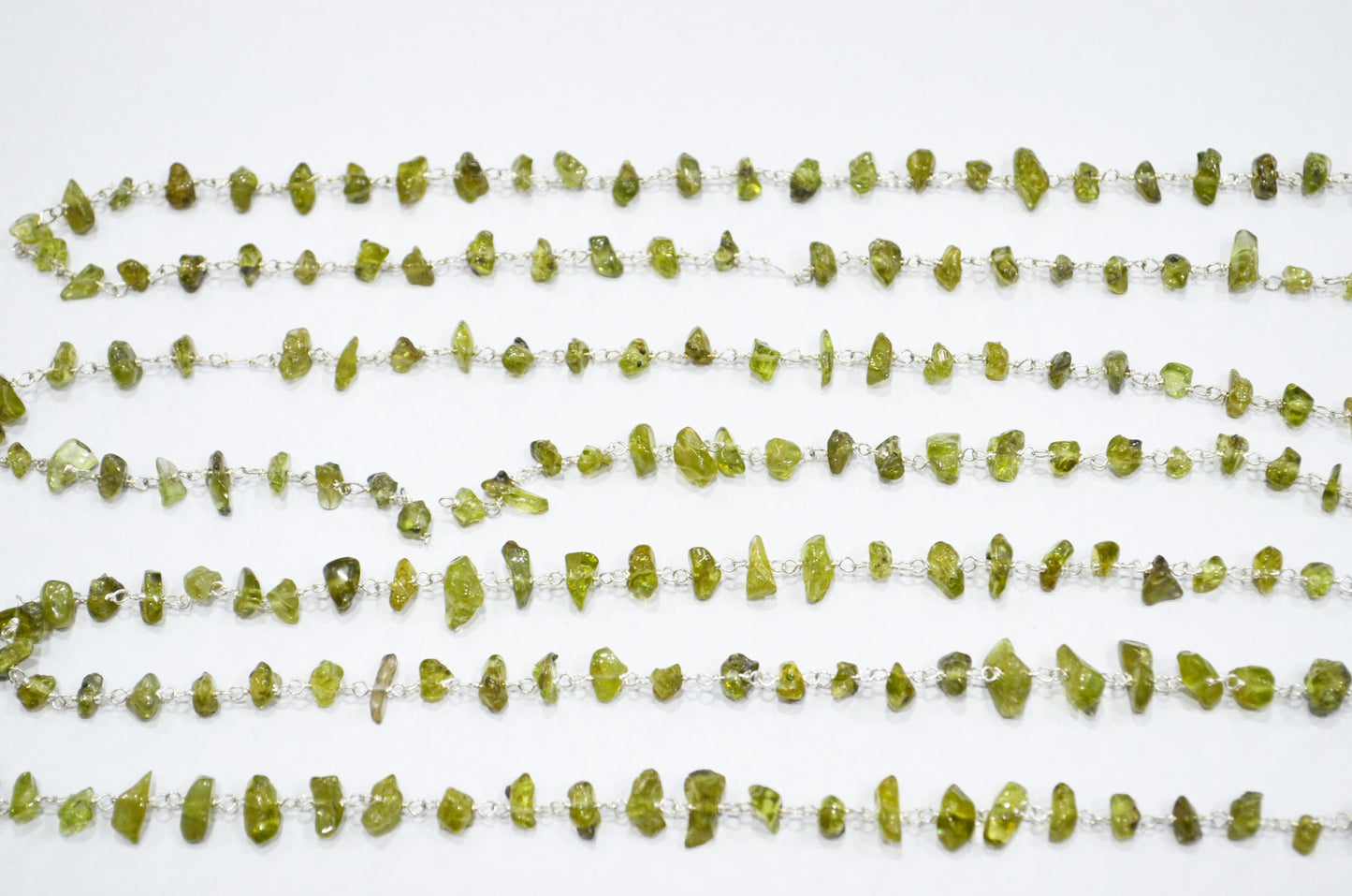 Peridot Organic Polished Irregular Flat Chips Rosary Beaded Chain , 2 - 4 mm , RB-5896