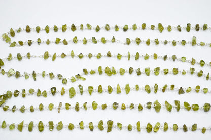 Peridot Organic Polished Irregular Flat Chips Rosary Beaded Chain , 2 - 4 mm , RB-5896
