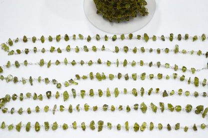 Peridot Organic Polished Irregular Flat Chips Rosary Beaded Chain , 2 - 4 mm , RB-5896