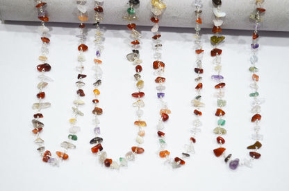 Mix Semi Precious Organic Polished Irregular Flat Chips Rosary Beaded Chain , 3 - 5 mm , RB-5897