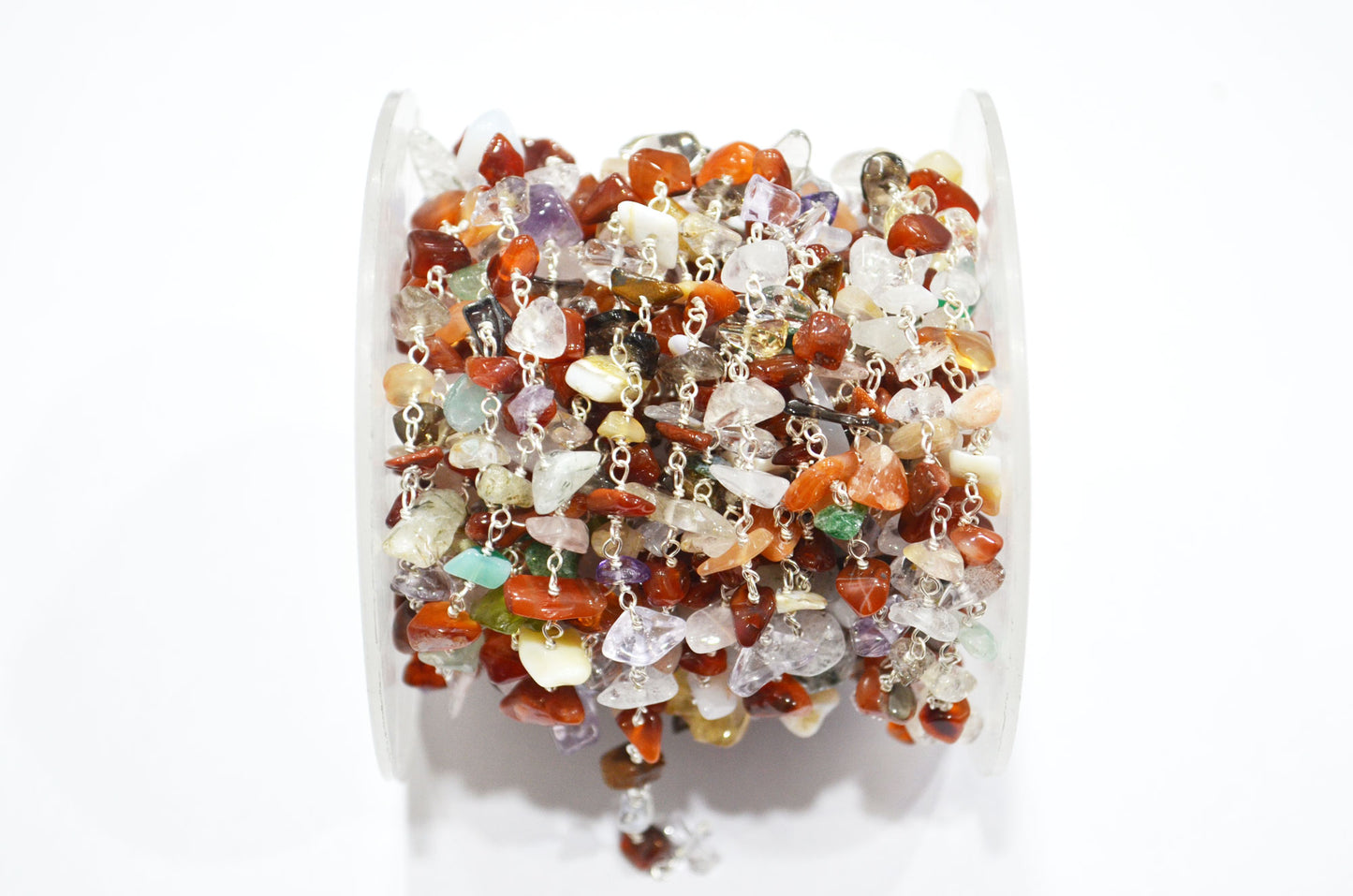 Mix Semi Precious Organic Polished Irregular Flat Chips Rosary Beaded Chain , 3 - 5 mm , RB-5897