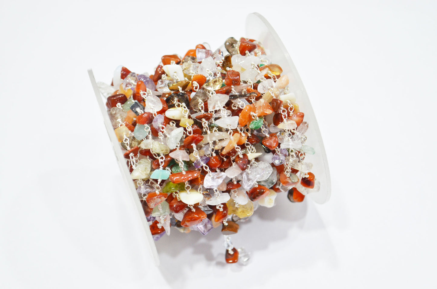 Mix Semi Precious Organic Polished Irregular Flat Chips Rosary Beaded Chain , 3 - 5 mm , RB-5897