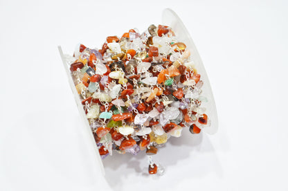 Mix Semi Precious Organic Polished Irregular Flat Chips Rosary Beaded Chain , 3 - 5 mm , RB-5897