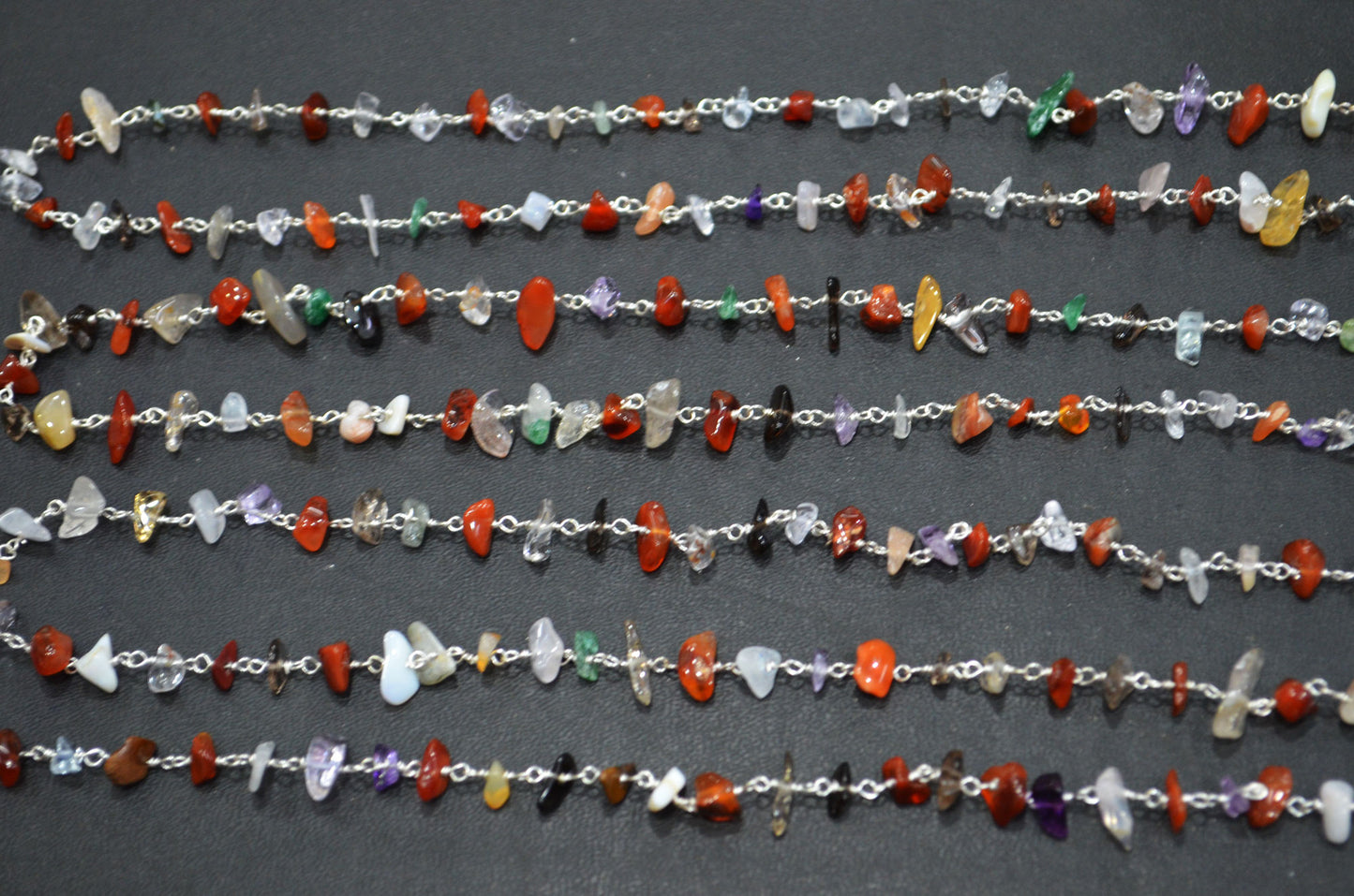 Mix Semi Precious Organic Polished Irregular Flat Chips Rosary Beaded Chain , 3 - 5 mm , RB-5897