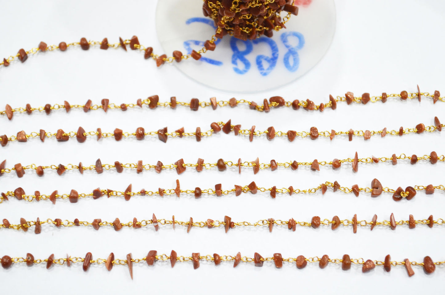 Sunstone Organic Polished Irregular Flat Chips Rosary Beaded Chain , 2 - 3 mm , RB-5898