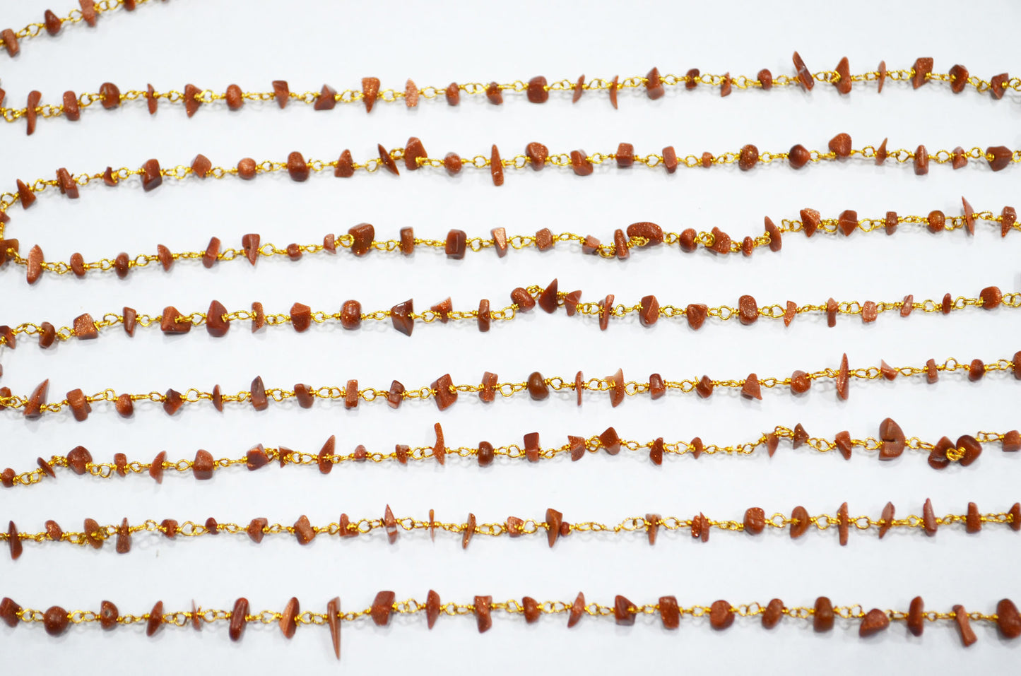 Sunstone Organic Polished Irregular Flat Chips Rosary Beaded Chain , 2 - 3 mm , RB-5898
