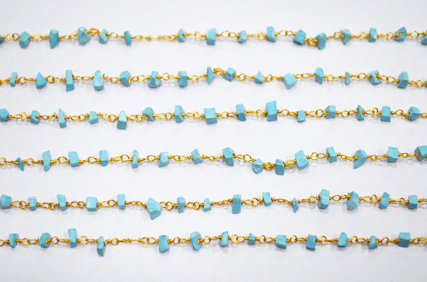 Synthetic Turquoise Organic Polished Irregular Flat Chips Rosary Beaded Chain , 2 - 3 mm , RB-5899