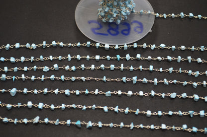 Synthetic Turquoise Organic Polished Irregular Flat Chips Rosary Beaded Chain , 2 - 3 mm , RB-5899