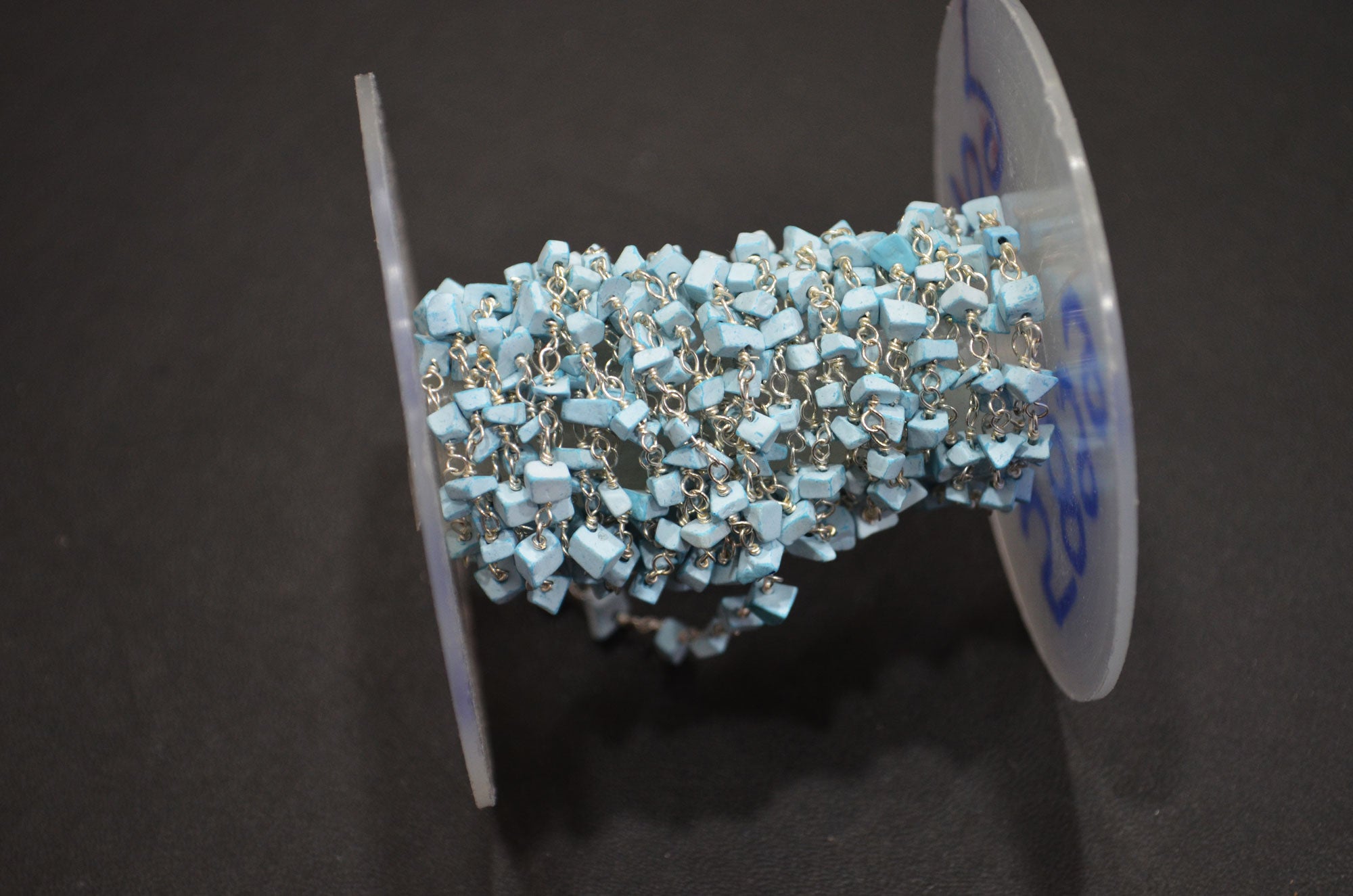 Synthetic Turquoise Organic Polished Irregular Flat Chips Rosary Beaded Chain , 2 - 3 mm , RB-5899