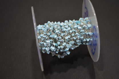 Synthetic Turquoise Organic Polished Irregular Flat Chips Rosary Beaded Chain , 2 - 3 mm , RB-5899