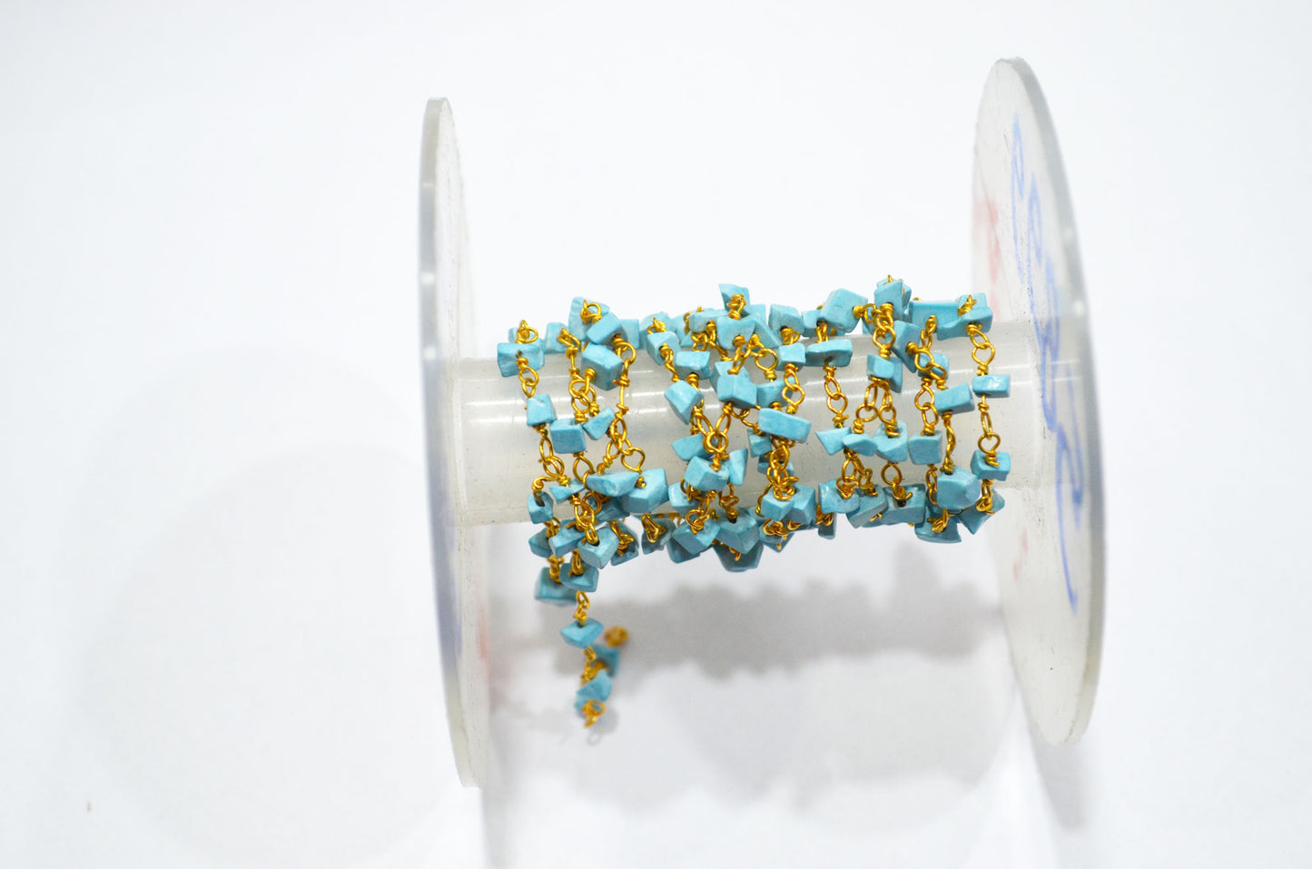 Synthetic Turquoise Organic Polished Irregular Flat Chips Rosary Beaded Chain , 2 - 3 mm , RB-5899