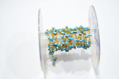 Synthetic Turquoise Organic Polished Irregular Flat Chips Rosary Beaded Chain , 2 - 3 mm , RB-5899